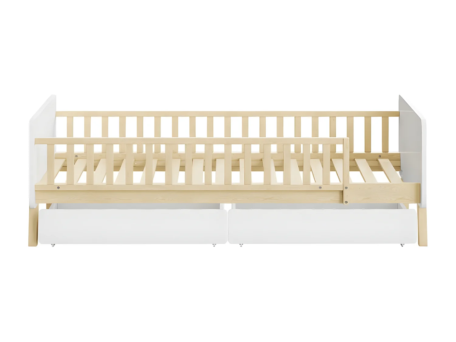 Lit pour enfant 90x190 avec 2 tiroirs, lit simple en bois massif avec sommier à lattes, blanc
