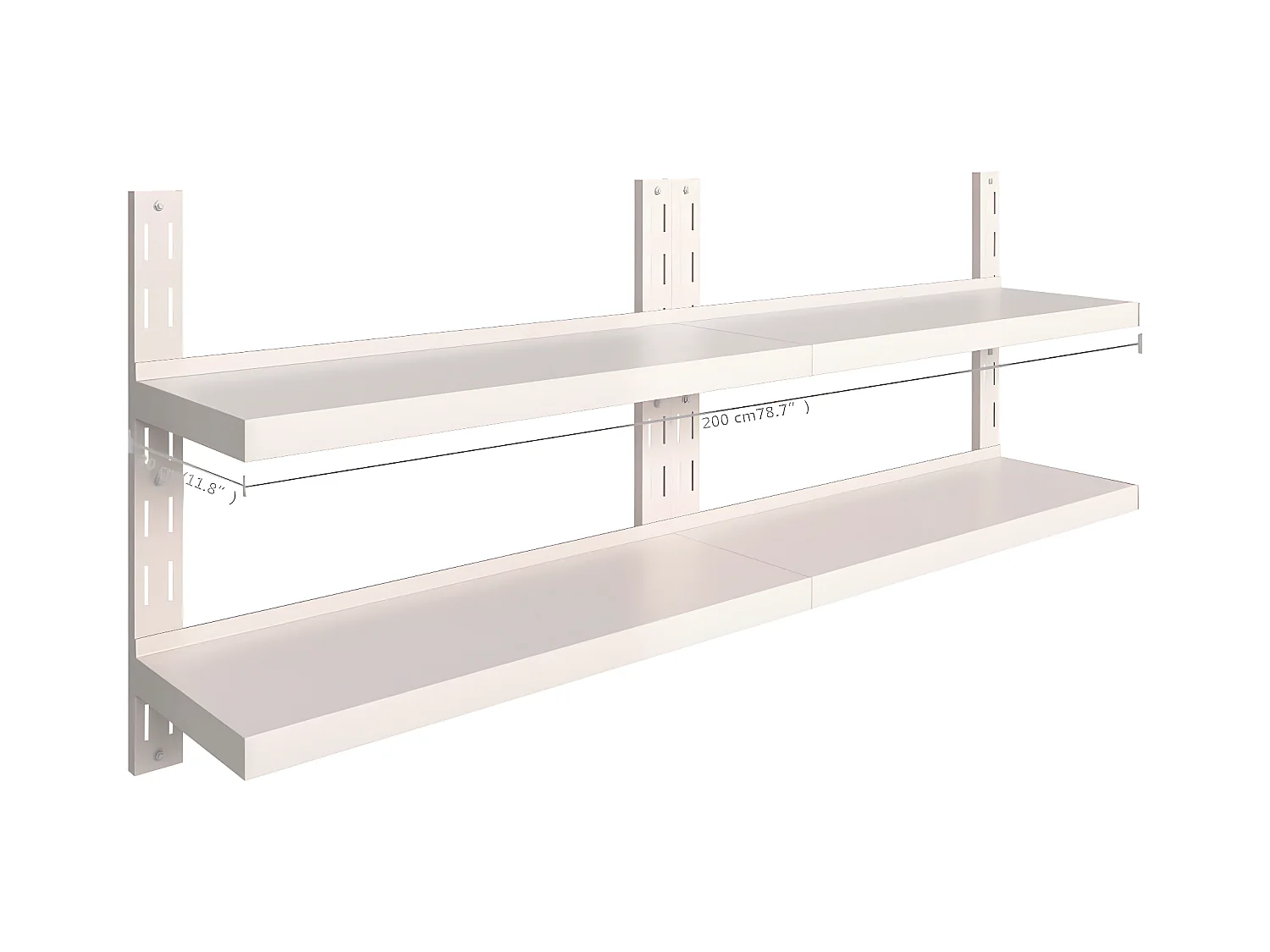 2-stufige schwebende Wandregale, 2 Stück, Edelstahl, 200 x 30 cm