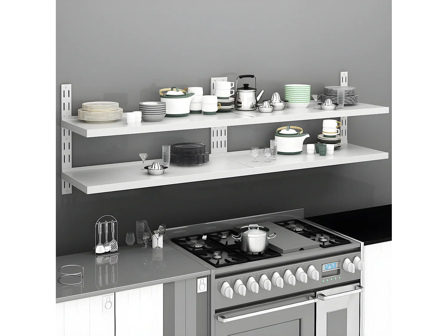 étagères murales flottantes à 2 niveaux 2 pcs Inox 200x30 cm