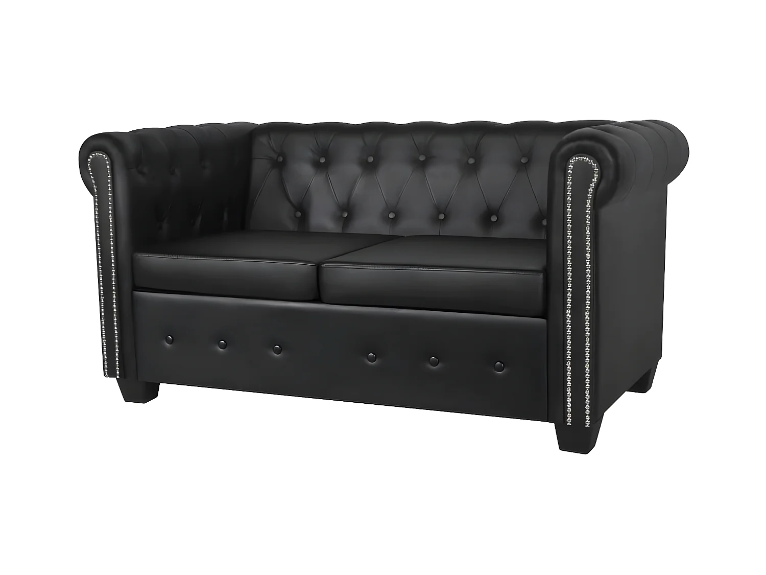 2-zits Chesterfield bank in zwart kunstleer