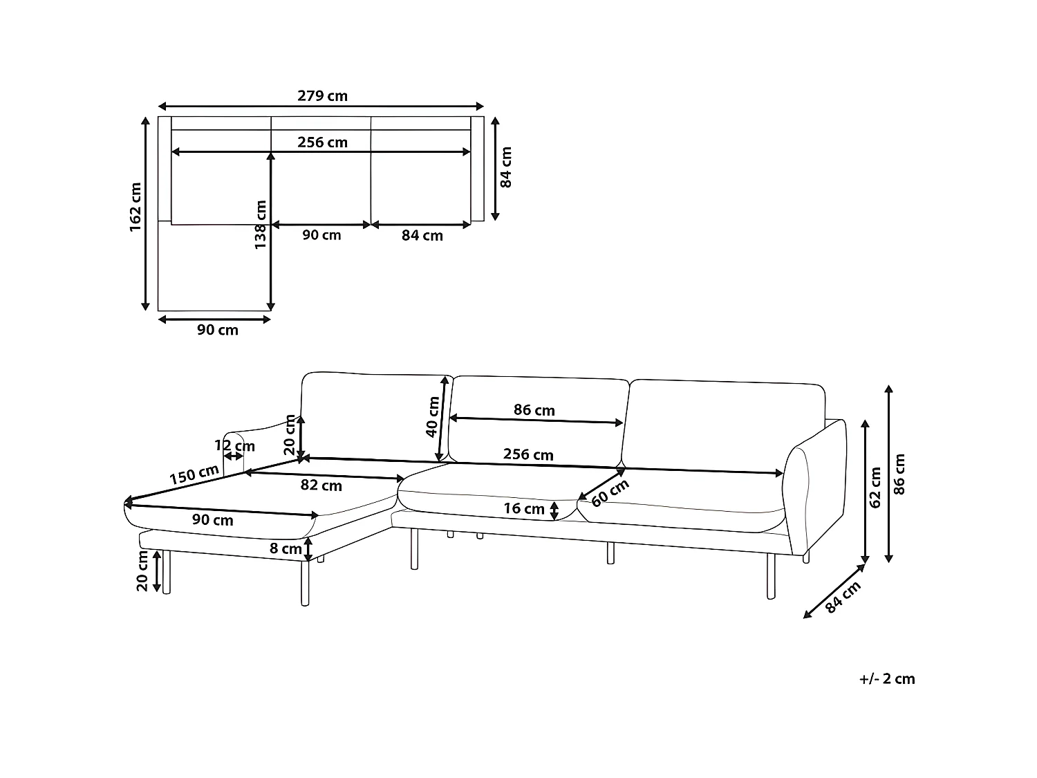 Ecksofa VINTERBRO Samtstoff Grau 4-Sitzer rechtsseitig