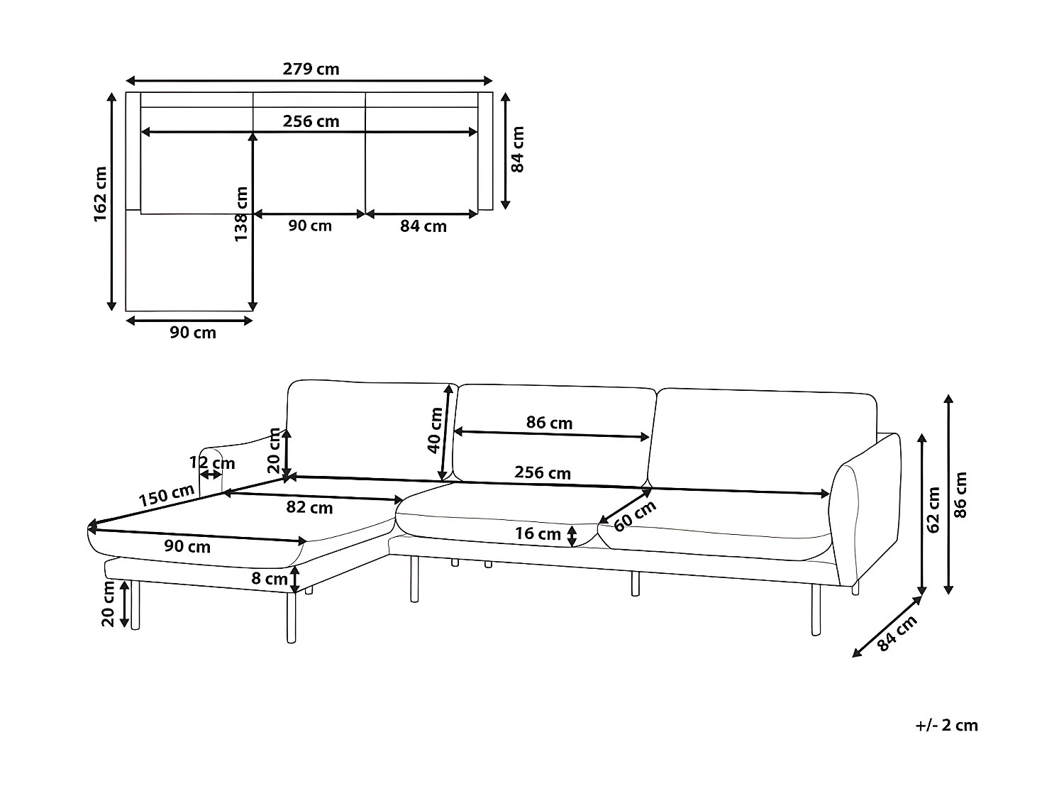 Sofá esquinero VINTERBRO Terciopelo Gris 4 plazas Derecha