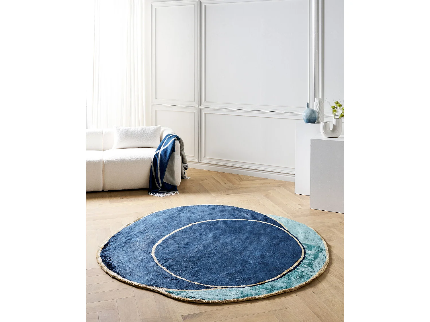 Teppich Viskose marineblau / blaugrün 200 x 200 cm Kurzflor KANRACH