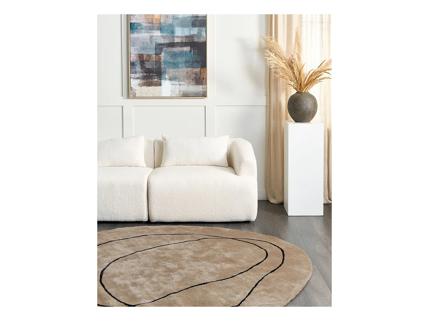 Tapis DIGRI Beige ø 200 cm Soie artificielle
