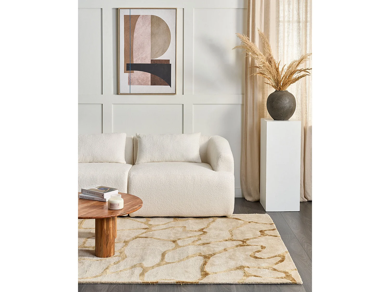 Teppich Viskose beige 160 x 230 cm geometrisches Muster Kurzflor MAKOLA
