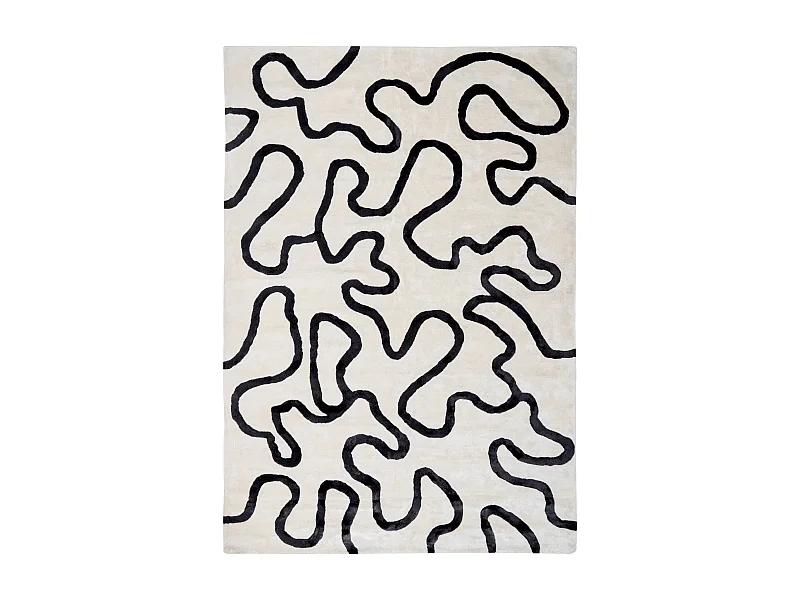 Teppich Viskose Wolle weiß / schwarz mit abstraktem Muster 160x230 cm Kappar