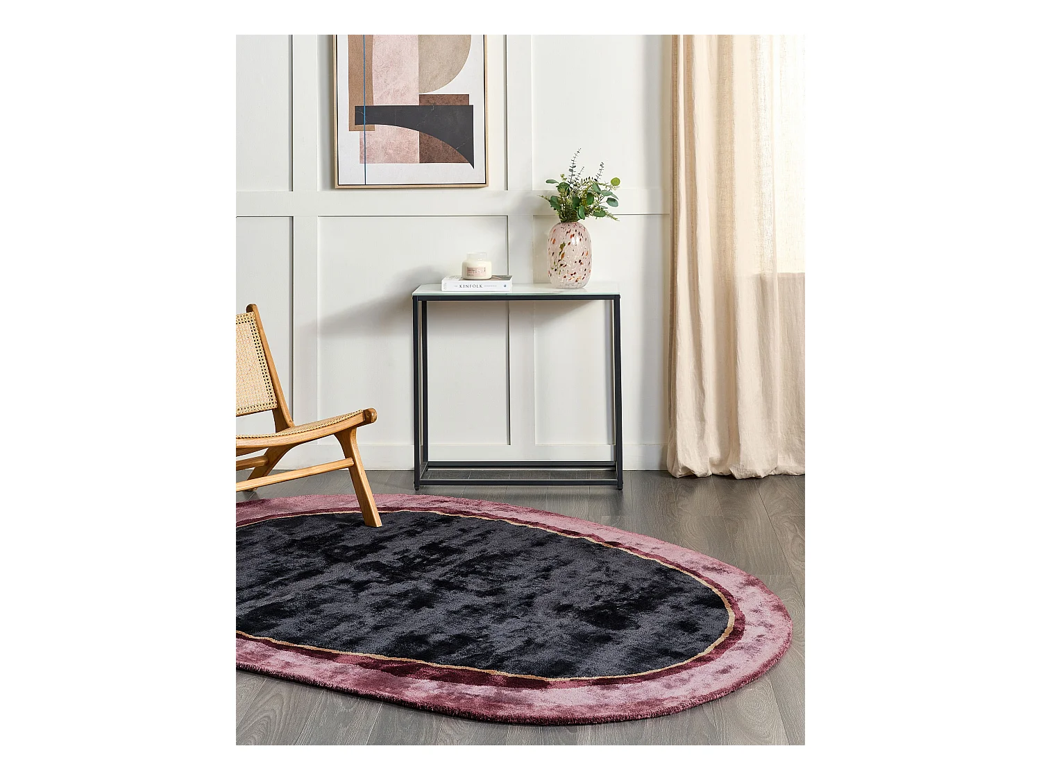 Teppich Viskose schwarz / burgunderrot 160 x 230 cm Kurzflor PITHORO