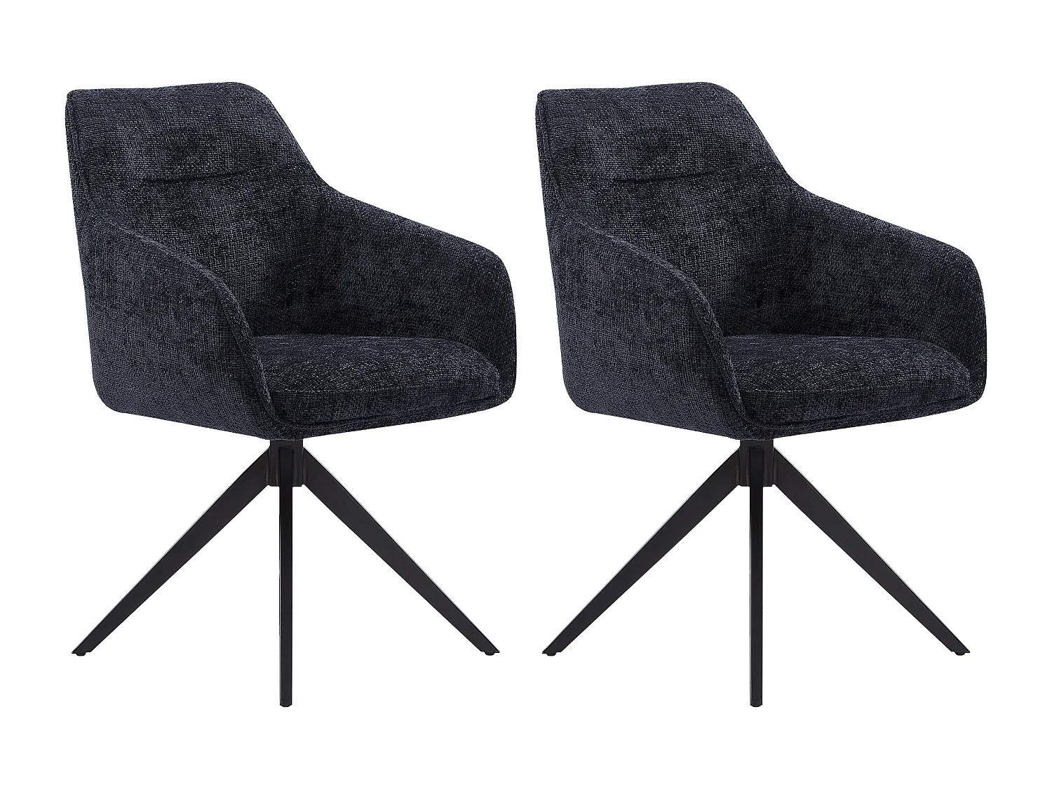 Zestaw 2 krzeseł obrotowych z podłokietnikami z teksturowanej tkaniny - Czarny - MUSE marki Maison Céphy