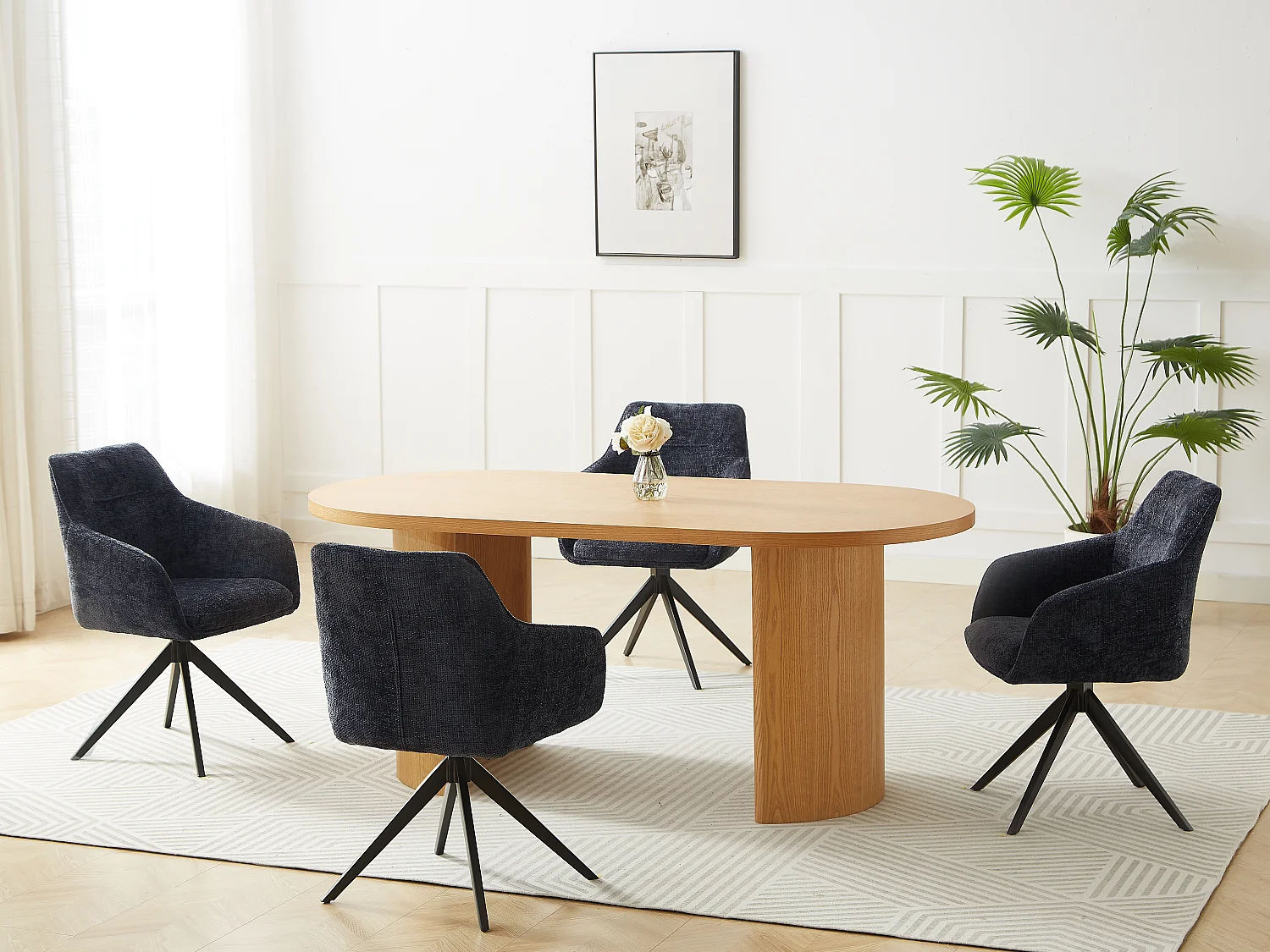 Zestaw 2 krzeseł obrotowych z podłokietnikami z teksturowanej tkaniny - Czarny - MUSE marki Maison Céphy