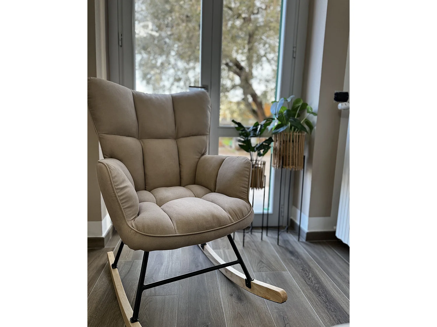 Fauteuil à bascule OULU Tissu Beige