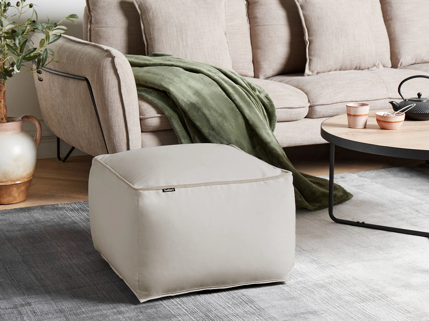 Pouf DAREYN Velours Beige clair 50 cm 50 cm 30 cm