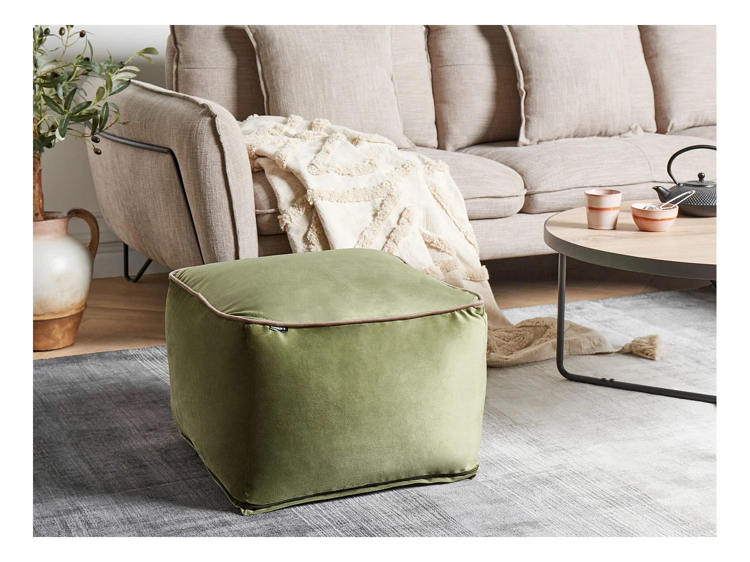 Pouf DAREYN Velours Vert olive