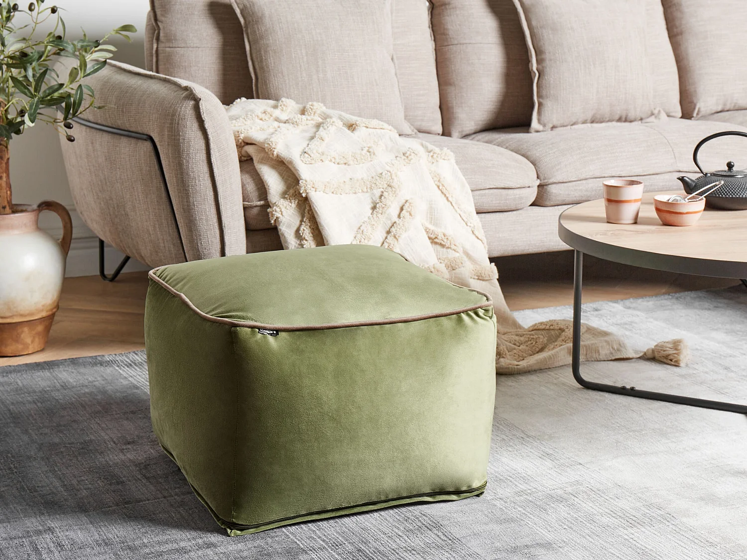 Pouf DAREYN Velours Vert olive