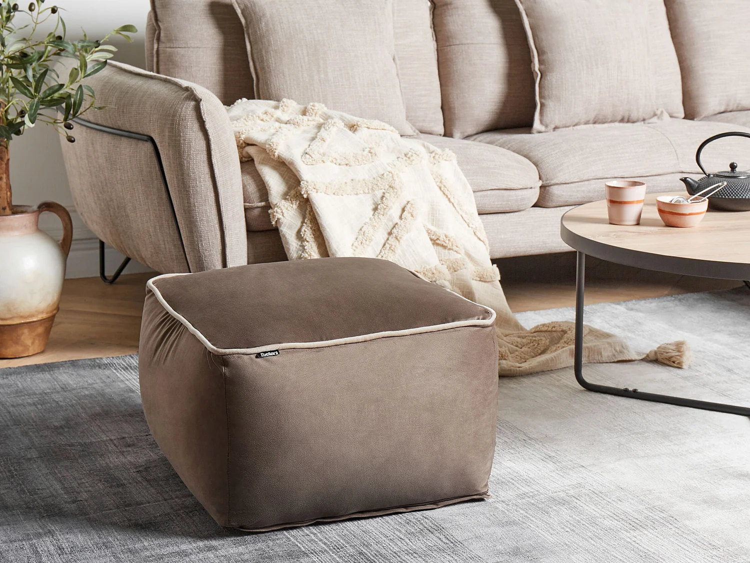 Pouf Hocker Stoffbezug Samt braun quadratisch Polsterhocker 30 cm hoch Dareyn