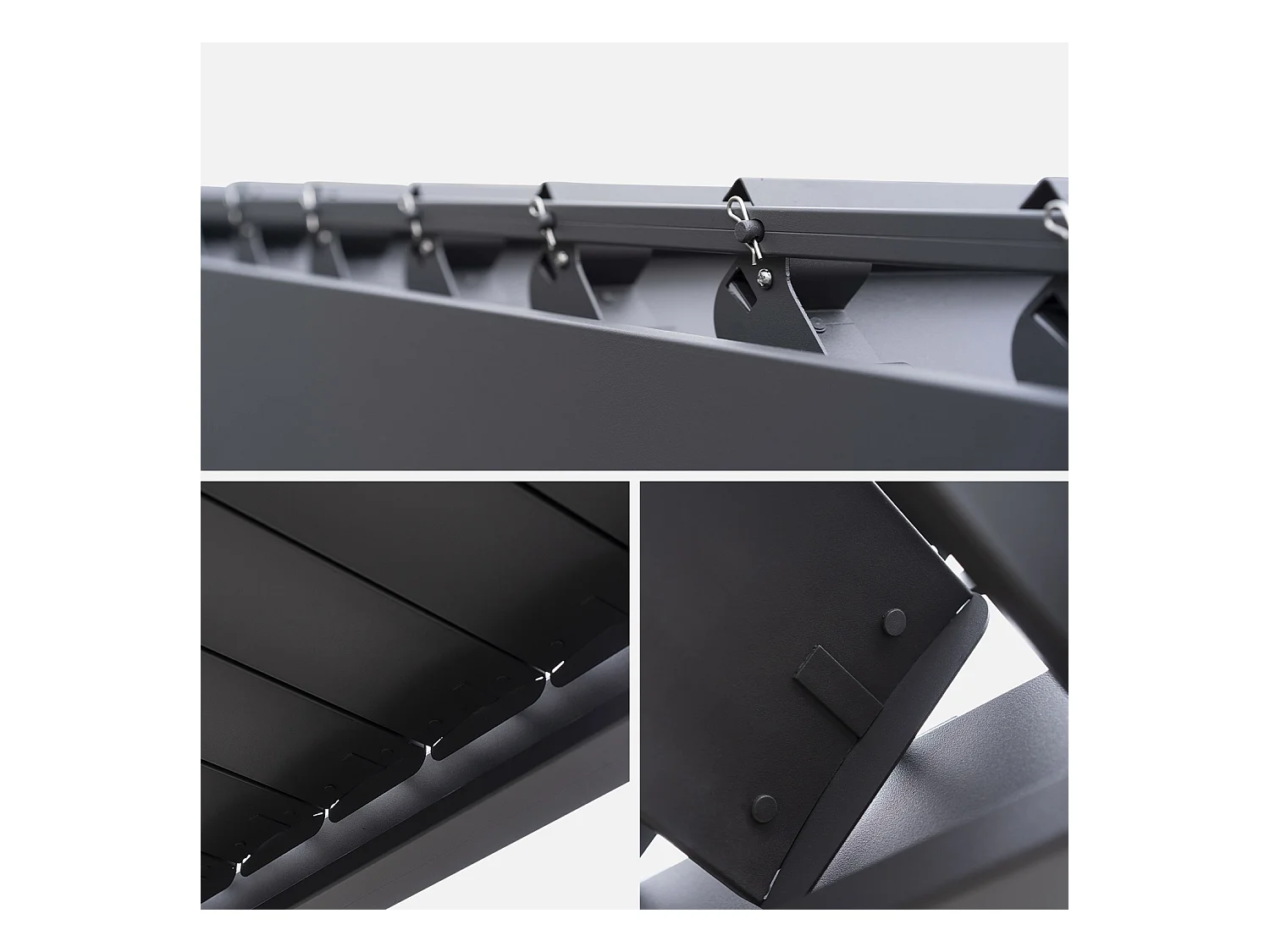 Pergola Bioclimatique gris anthracite – Triomphe – 300x400cm. aluminium. à lames orientables + store 300cm