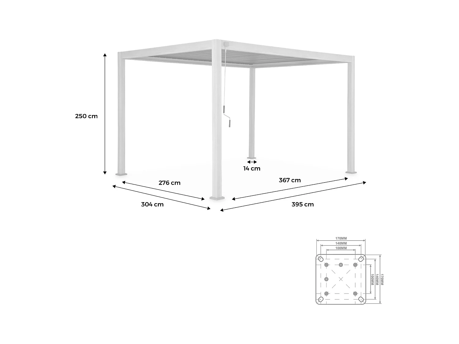 Pergola Bioclimatique gris anthracite – Triomphe – 300x400cm. aluminium. à lames orientables + store 300cm