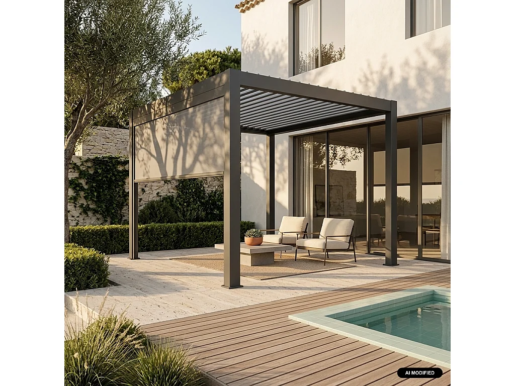 Pergola bioclimatica 3x4m + tenda da sole 3m, Antracite