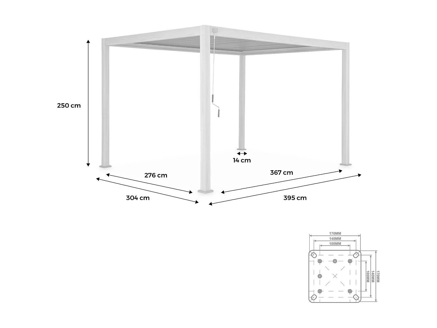 Pergola bioclimatica 3x4m in alluminio + tenda da sole 4m, antracite
