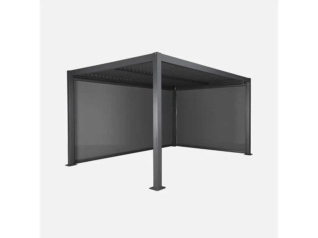 Pergola bioclimatica 3x4m in alluminio + tenda da 3m + tenda da 4m,