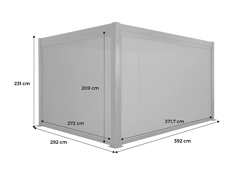 Pergola bioclimatica 3x4m in alluminio + tenda da 3m + tenda da 4m,