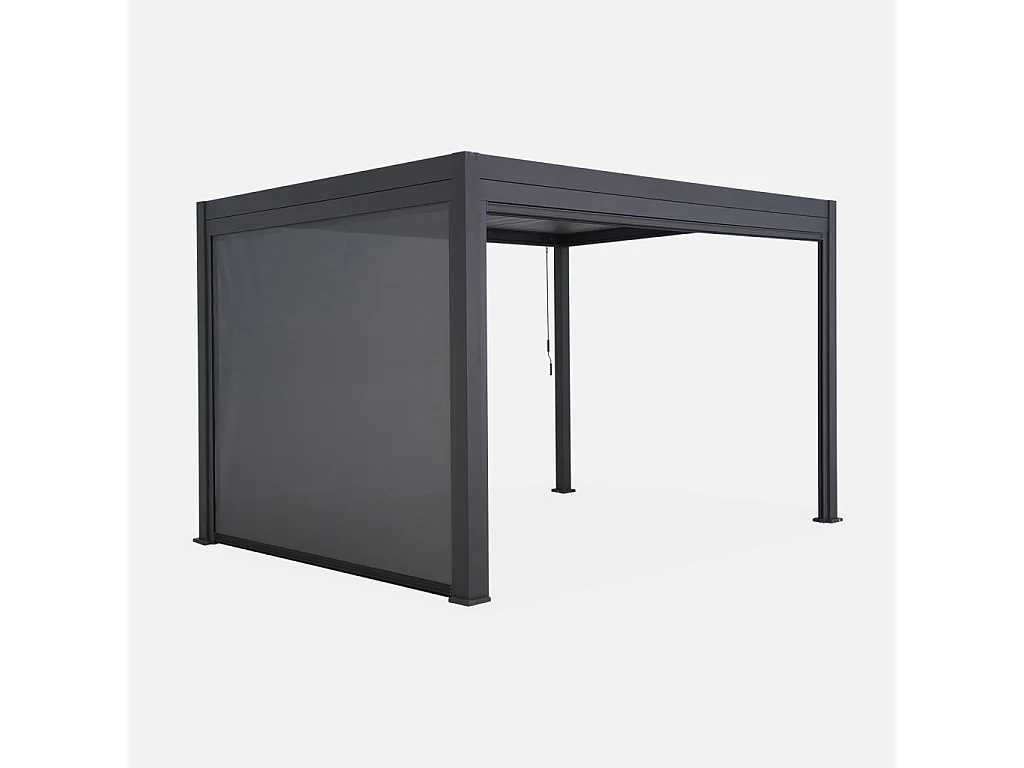 Pergola Bioclimatique gris anthracite 300 x 400cm. aluminium à lames orientables + store 300cm + store 400cm