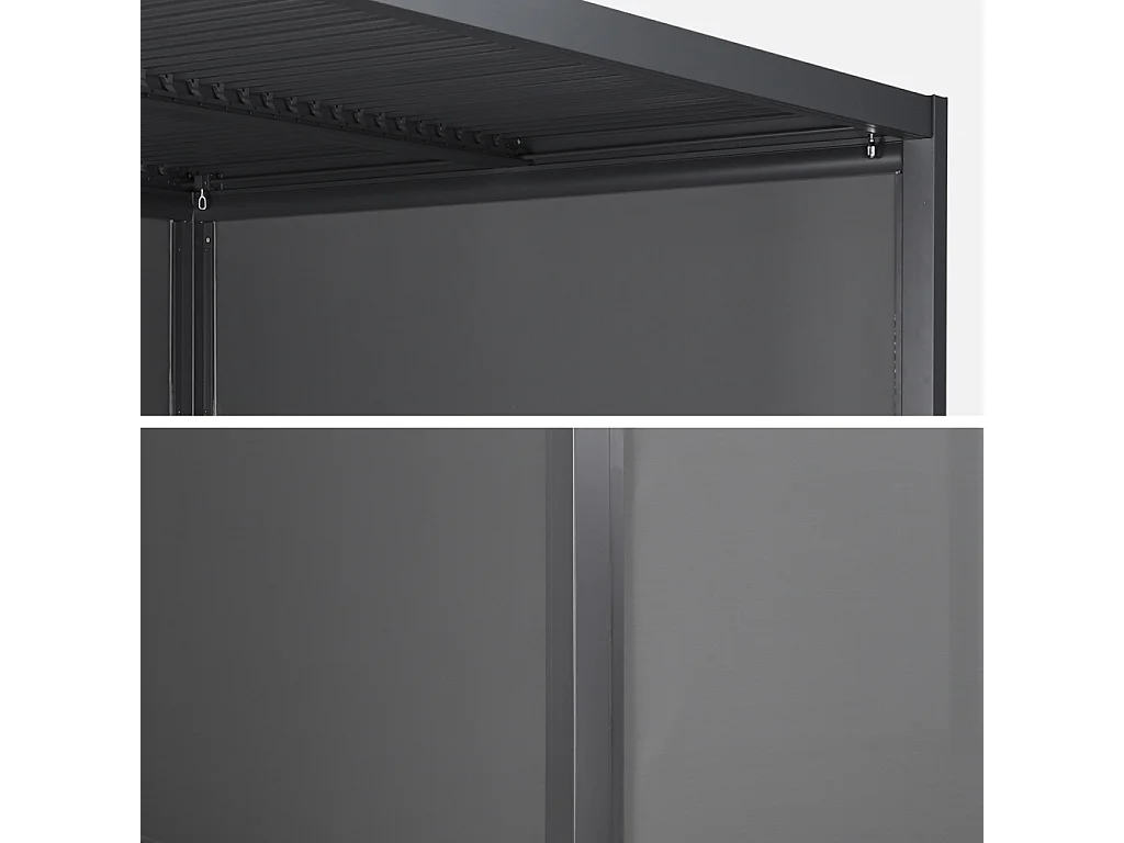 Pergola Bioclimatique gris anthracite 300 x 400cm. aluminium à lames orientables + store 300cm + store 400cm