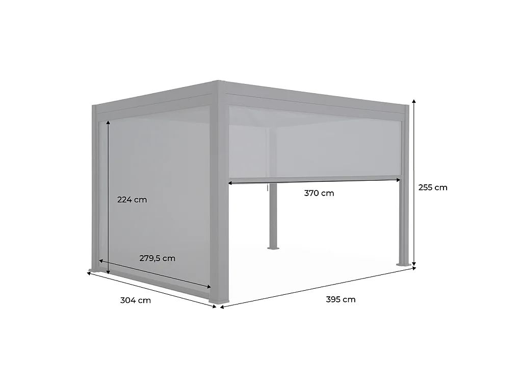 Pergola Bioclimatique gris anthracite 300 x 400cm. aluminium à lames orientables + store 300cm + store 400cm