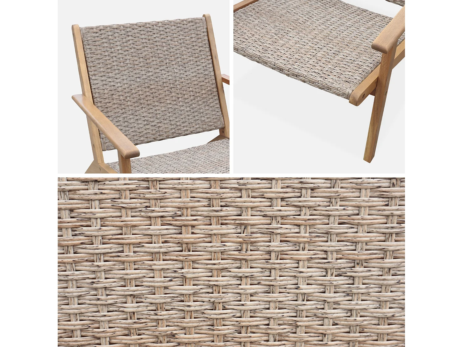 Set di 2 poltrone reclinabili in legno di acacia e resina, marrone