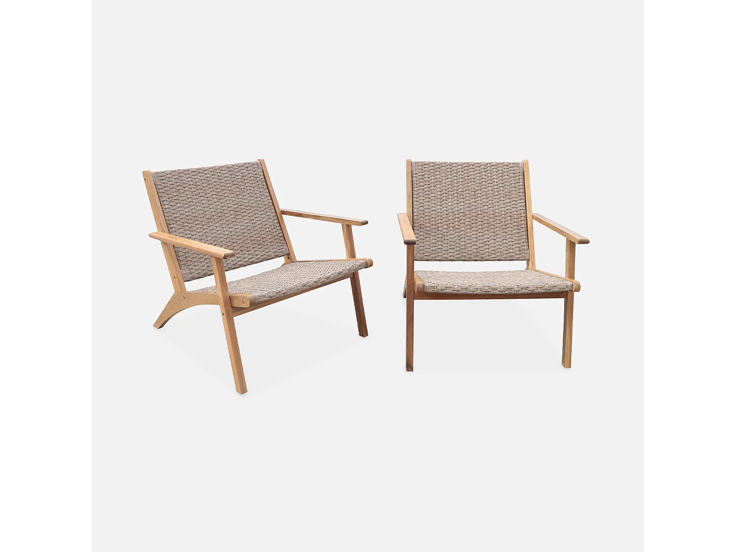 Lot de 2 fauteuils relax en bois et en résine effet paillage BELIZE 62 x 78 x 67 cm