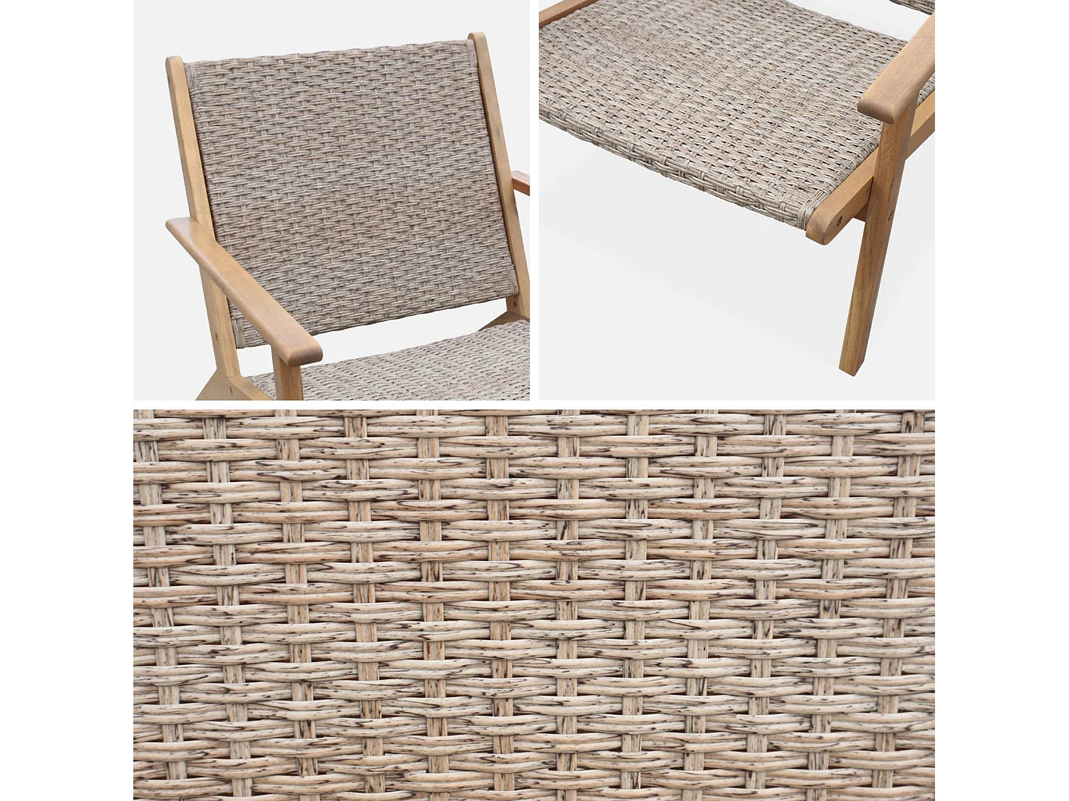 Lot de 2 fauteuils relax en bois et en résine effet paillage BELIZE 62 x 78 x 67 cm