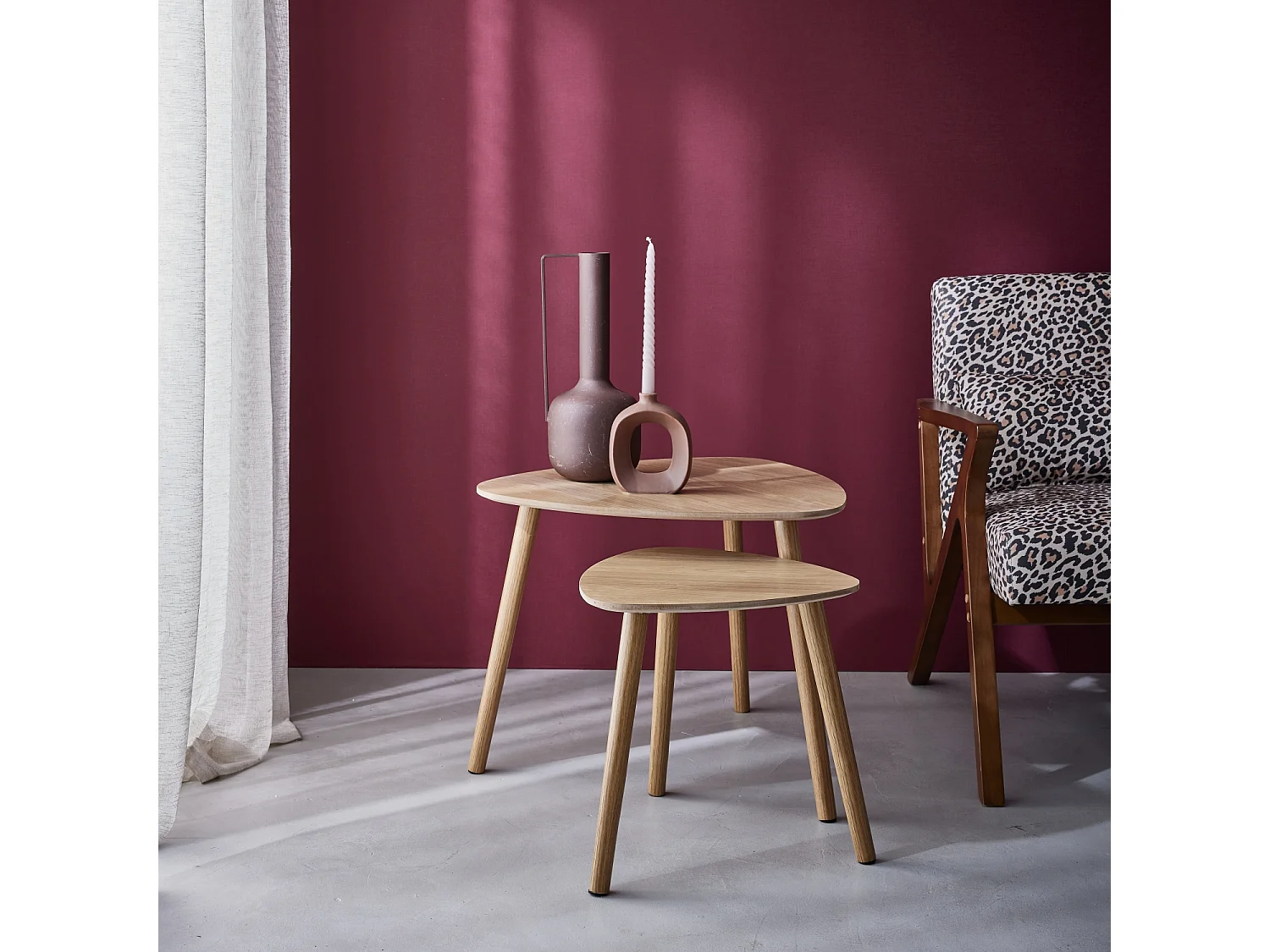 Lot de 2 tables gigognes style scandinave en MDF décor bois coloris naturel