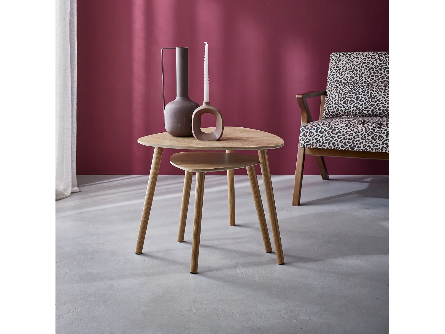 Lot de 2 tables gigognes style scandinave en MDF décor bois coloris naturel