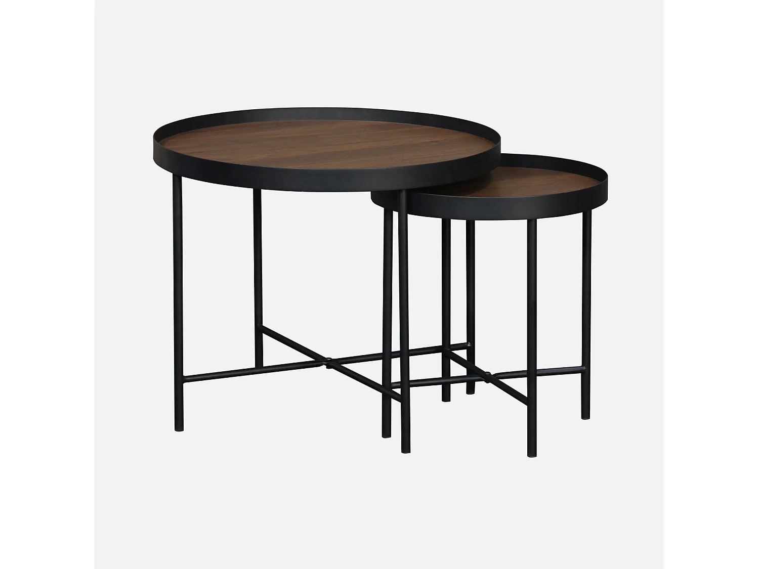 Tavolini rotondi con effetto legno, noce