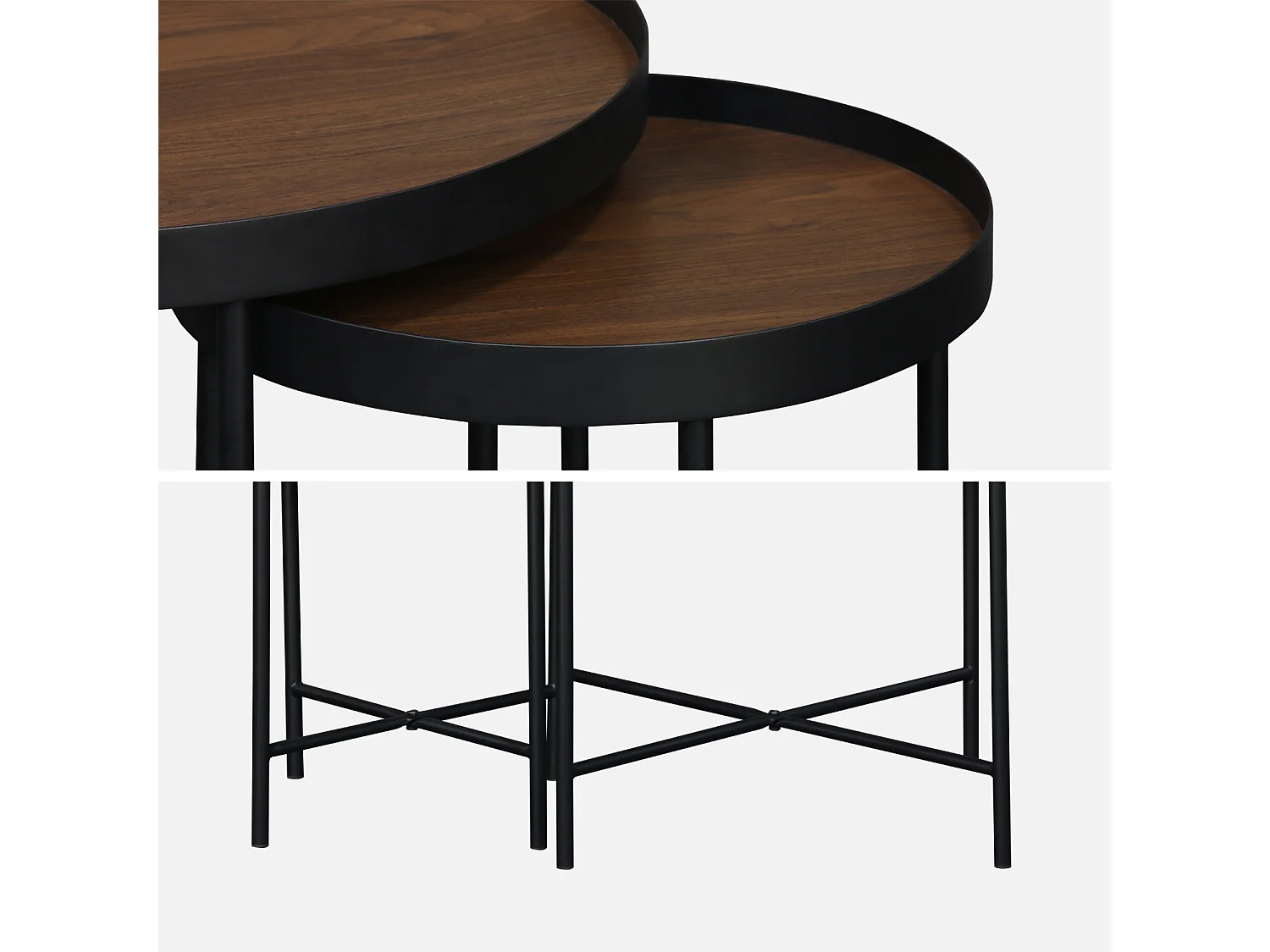 Tavolini rotondi con effetto legno, noce