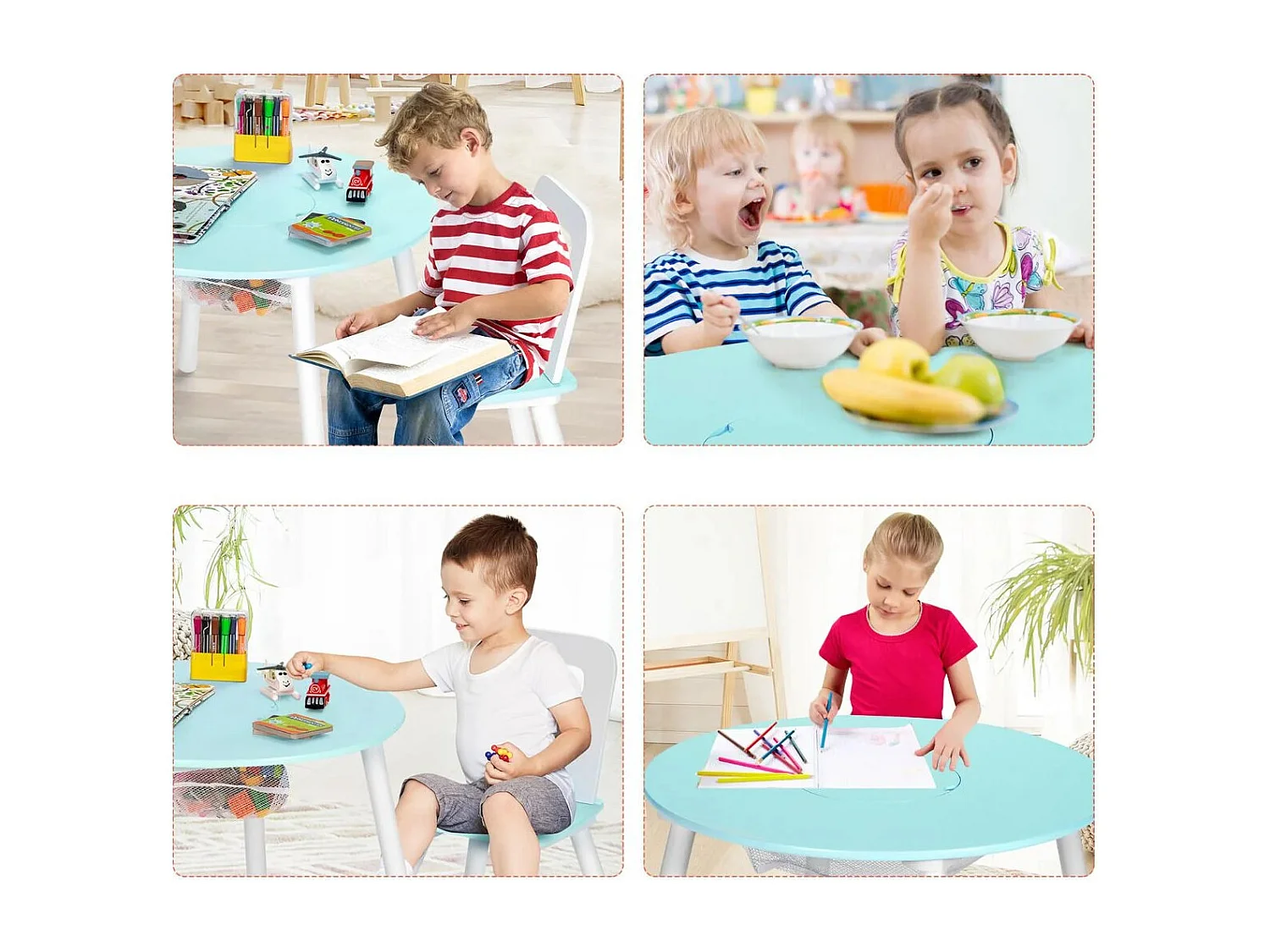 Ensemble Table avec 2 Chaises et Espace de Rangement pour Jouets 3-7 ans Vert