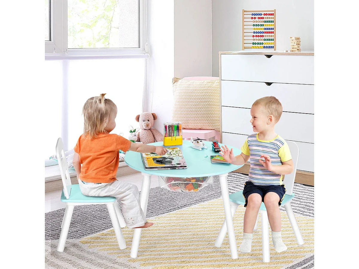 Ensemble Table avec 2 Chaises et Espace de Rangement pour Jouets 3-7 ans Vert
