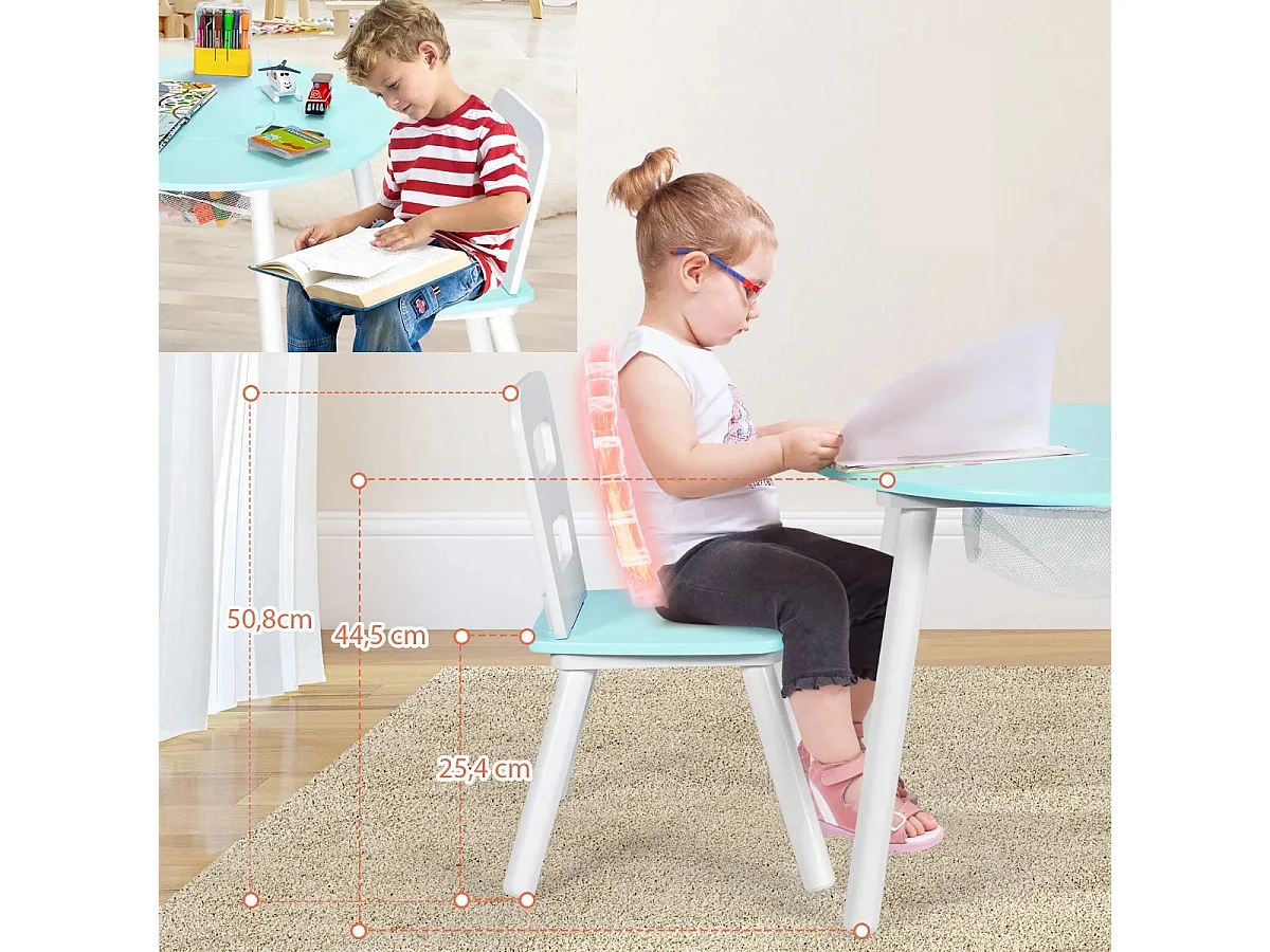 Kindertisch mit 2 Stühlen 3 TLG. Kindersitzgruppe aus Holz Kindermöbel-Set stapelbar Grün