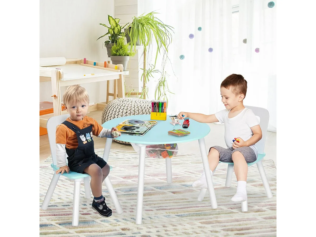 Kindertisch mit 2 Stühlen 3 TLG. Kindersitzgruppe aus Holz Kindermöbel-Set stapelbar Grün