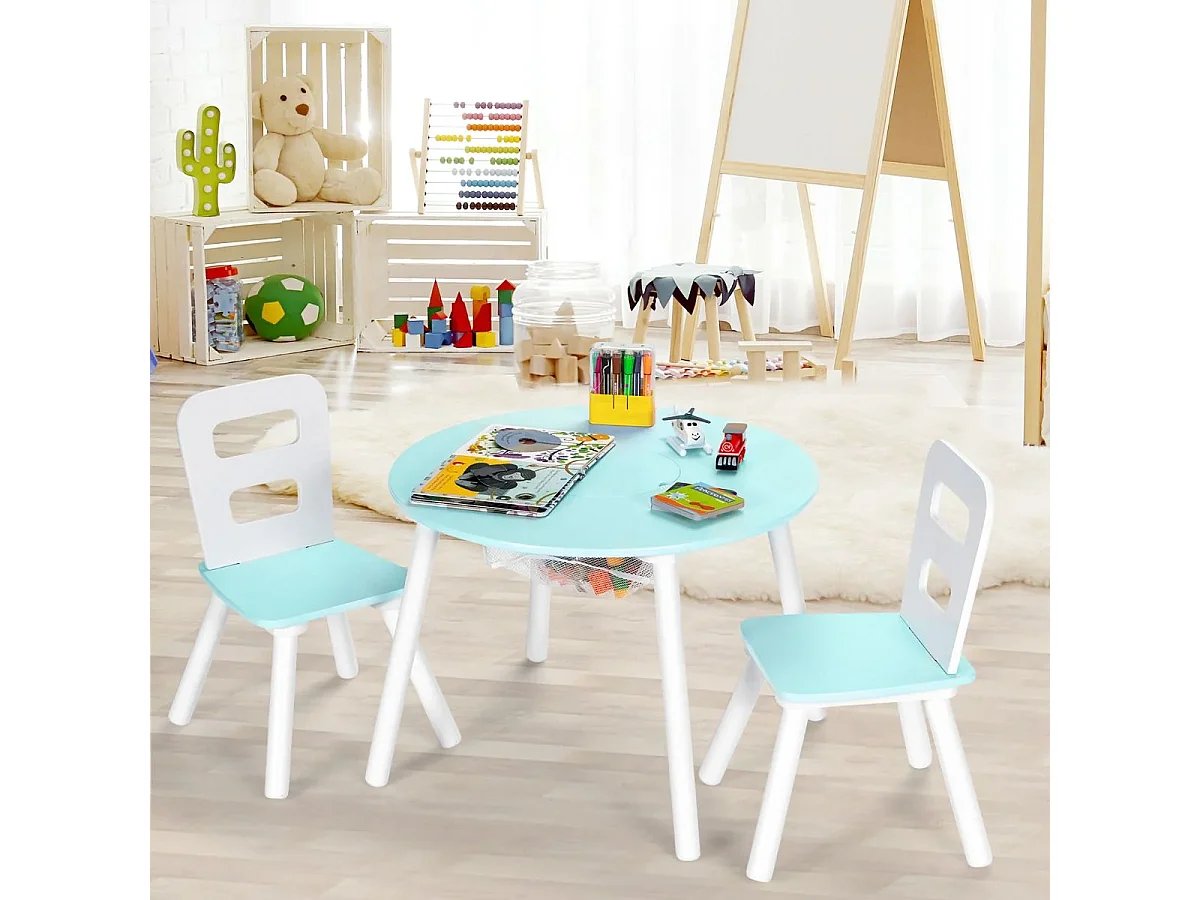 Ensemble Table avec 2 Chaises et Espace de Rangement pour Jouets 3-7 ans Vert