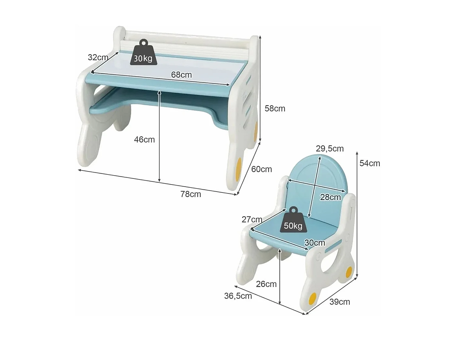 Kinder Sitzgruppe mit Höhen- & Neigungsverstellbarer Tischplatte Zeichentisch Blau