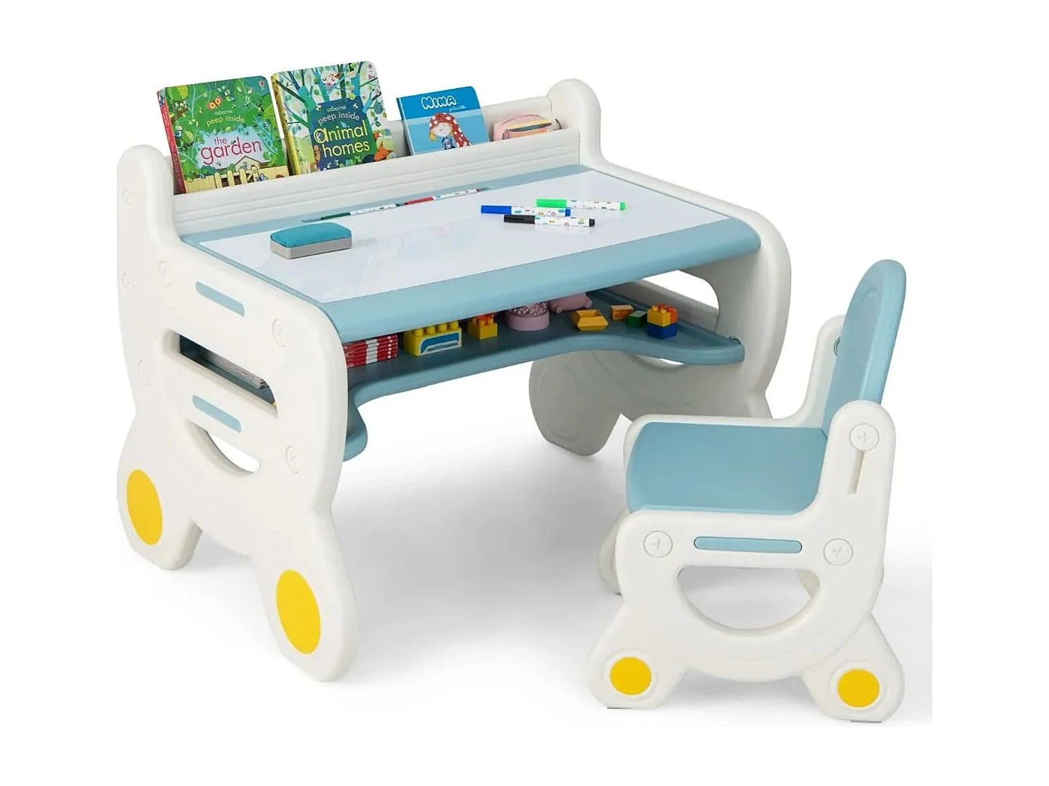 Kinder Sitzgruppe mit Höhen- & Neigungsverstellbarer Tischplatte Zeichentisch Blau