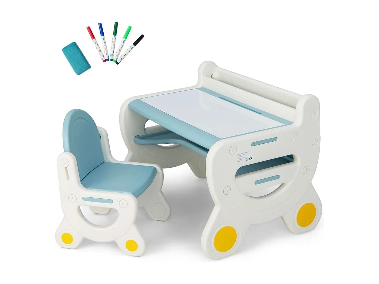 Kinder Sitzgruppe mit Höhen- & Neigungsverstellbarer Tischplatte Zeichentisch Blau