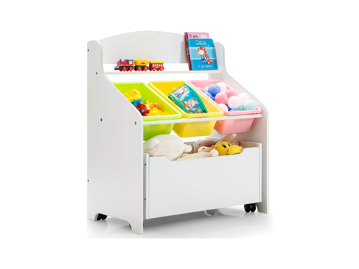 Spielzeugregal mit rollbarem Fach