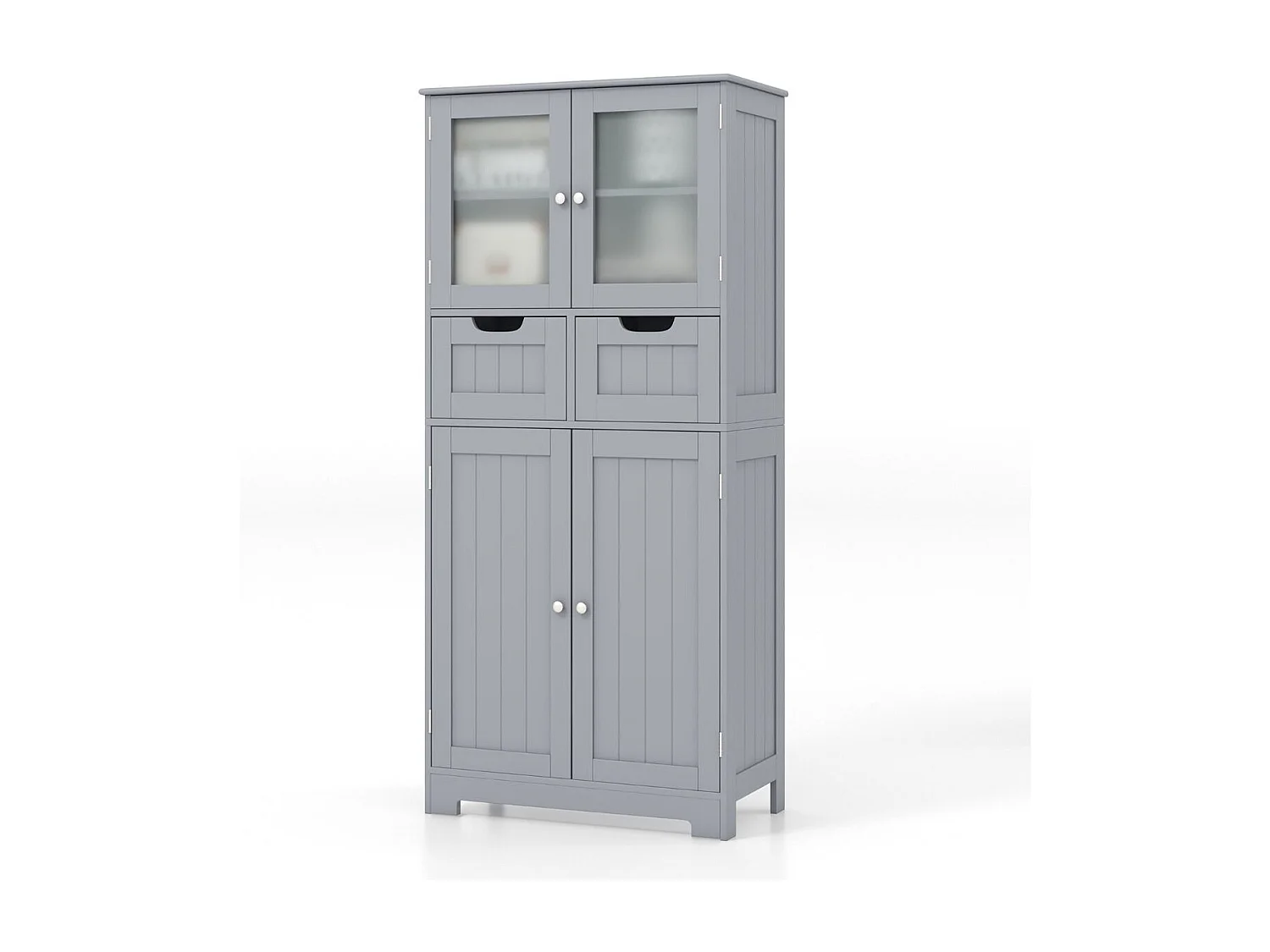 Cassettiera buffet da cucina in legno con vetro, grigio - 60 x 30 x 128 cm