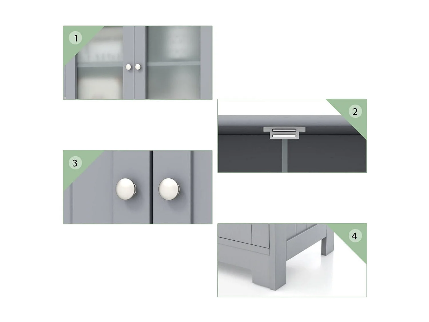 Cassettiera buffet da cucina in legno con vetro, grigio - 60 x 30 x 128 cm