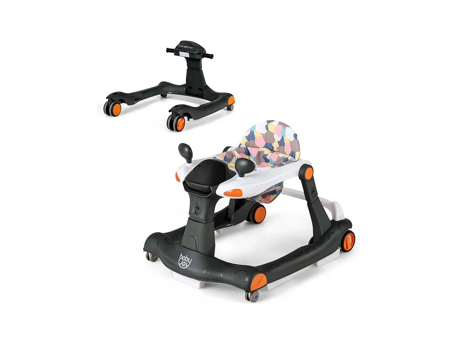 Primi passi 2 in 1 per bambini con cuscino altezza velocità regolabili, Primi passi a spinta pieghevole Nero