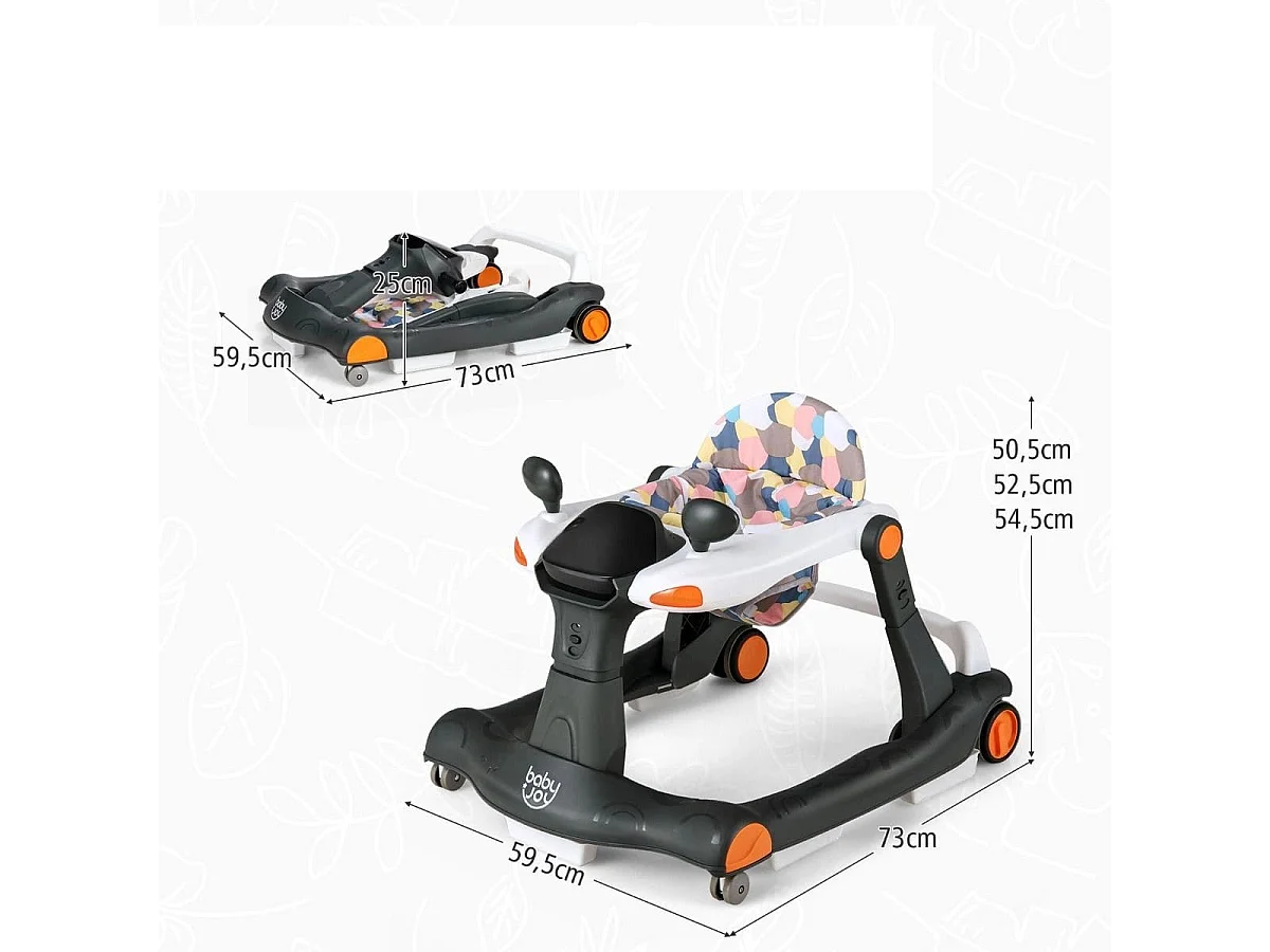 Primi passi 2 in 1 per bambini con cuscino altezza velocità regolabili, Primi passi a spinta pieghevole Nero