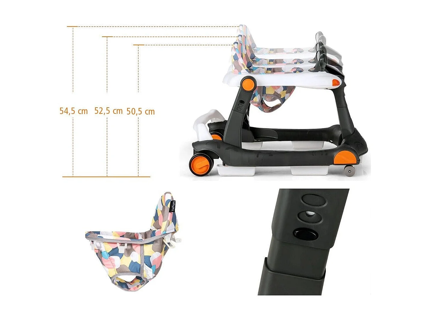 Primi passi 2 in 1 per bambini con cuscino altezza velocità regolabili, Primi passi a spinta pieghevole Nero