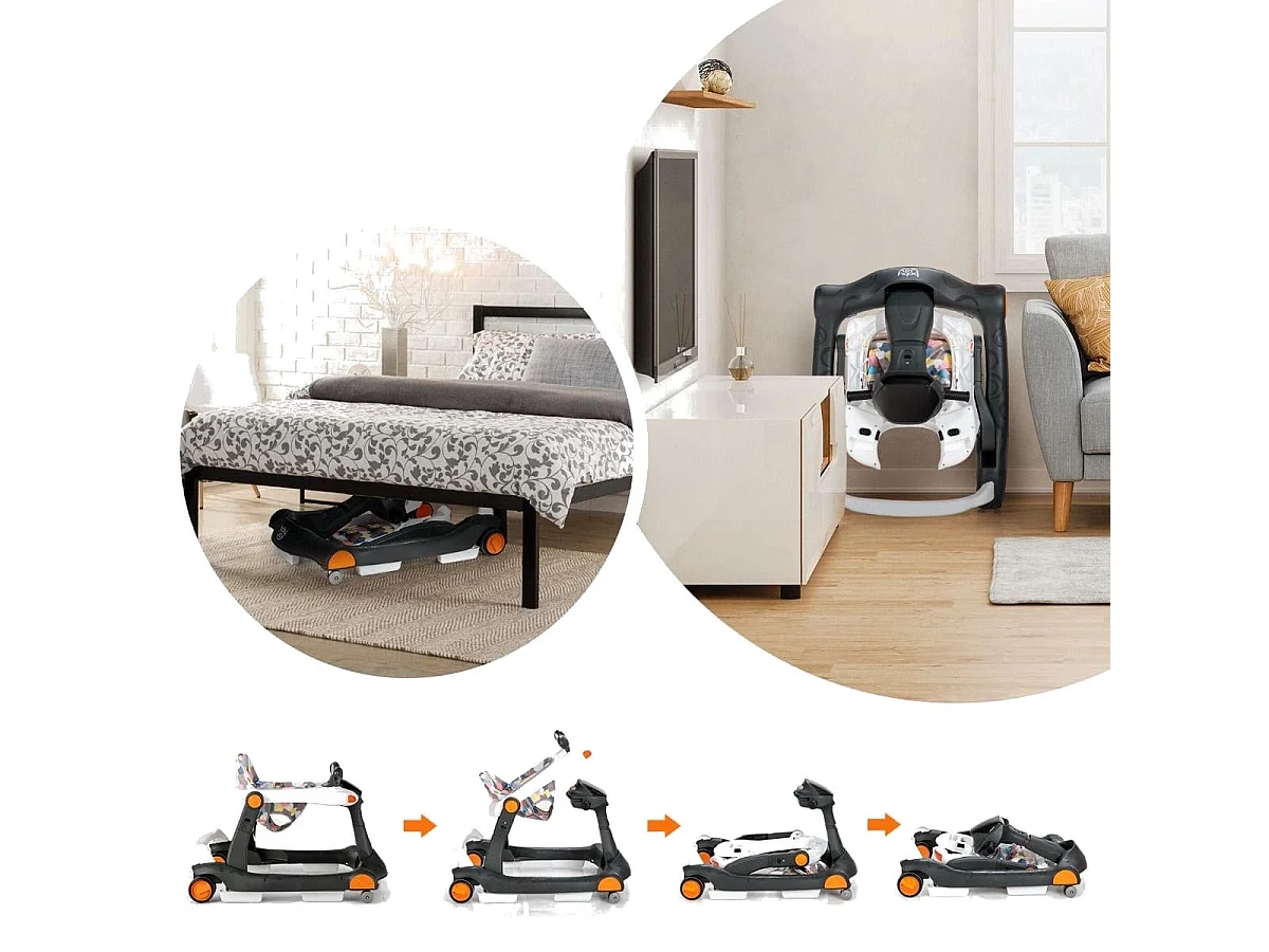 Primi passi 2 in 1 per bambini con cuscino altezza velocità regolabili, Primi passi a spinta pieghevole Nero