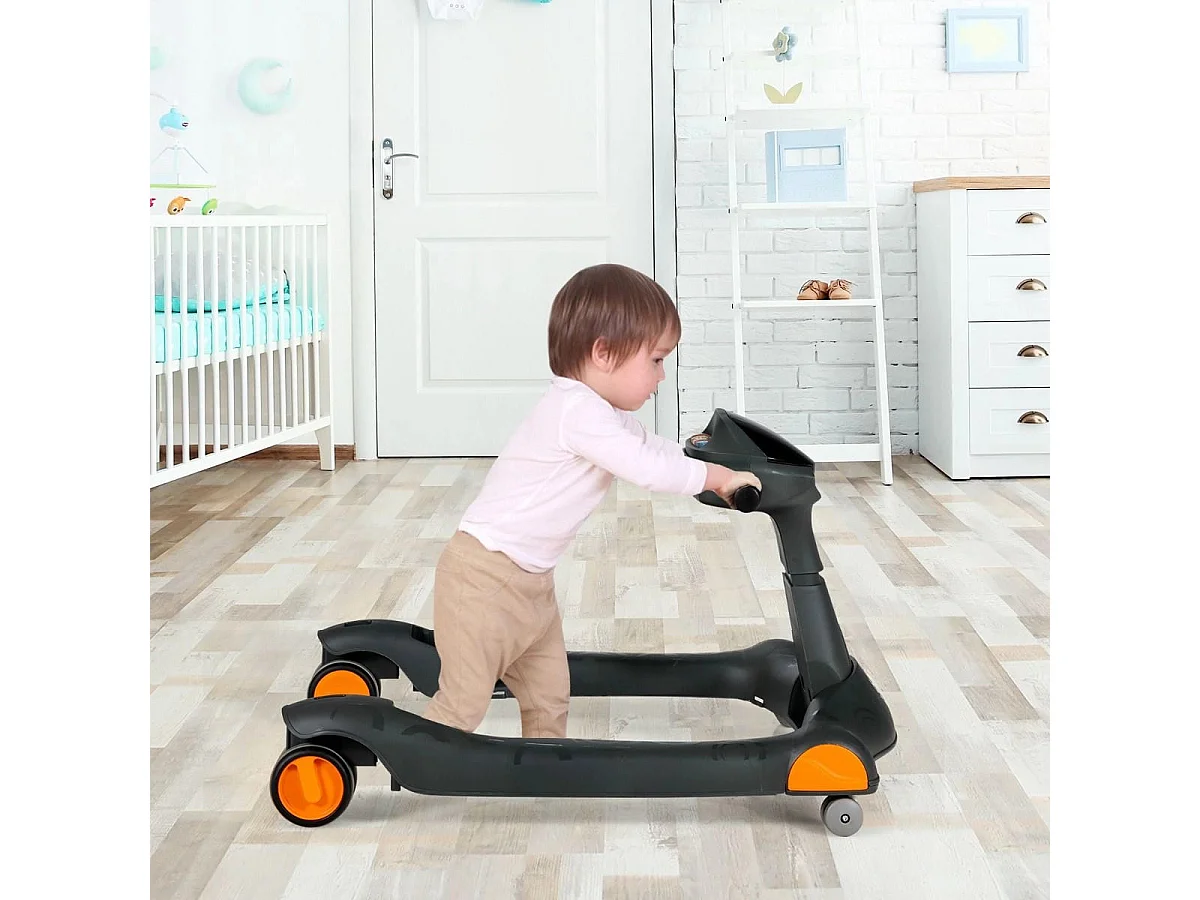 Primi passi 2 in 1 per bambini con cuscino altezza velocità regolabili, Primi passi a spinta pieghevole Nero